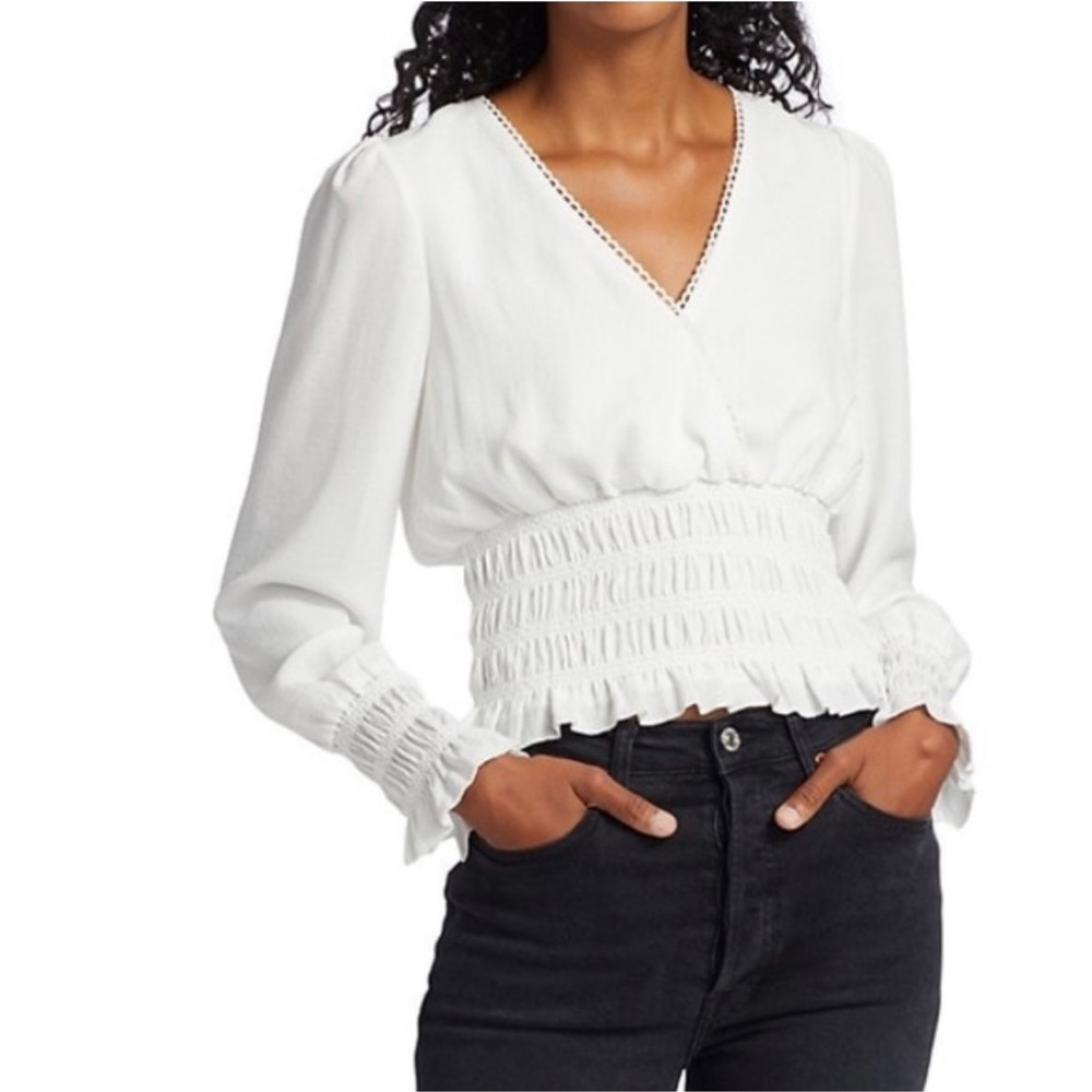 Wayf White Cinched Peasant Blouse